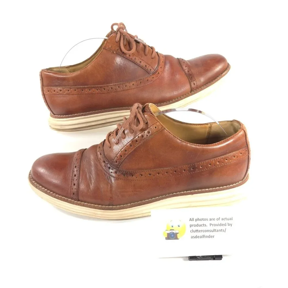 Cole Haan Lunargrand Leather Lace Up Shoe Mens Size 8.5 C12611 Brown White